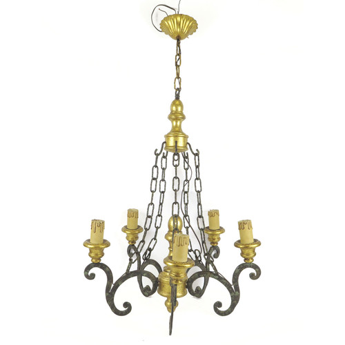 Lampadario antico legno dorato - lampadario,