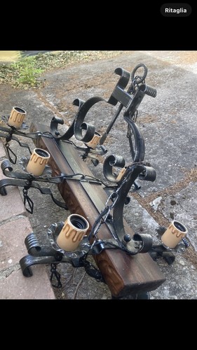 Lampadario legno ferro - lampadario,